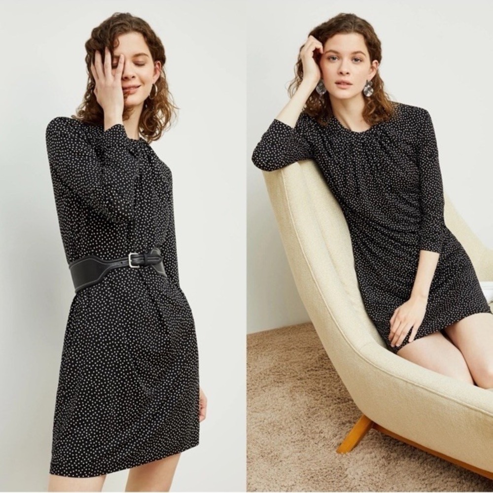 MM LaFleur The Juliana Dress‎ Women's Small Pin Polka Dot Jersey Long Sleeves